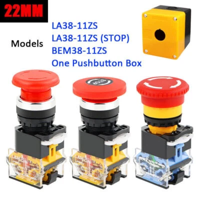 22mm Red Emergency Stop Locking Mushroom Head Push Button Switch Rotating Reset - Image 1 of 4