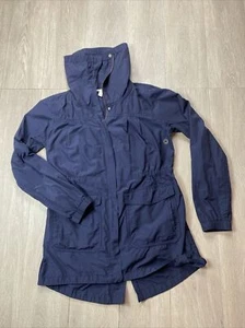 Eileen Fisher Light Jacket Navy Blue Organic Cotton Nylon High Collar Coat  XXS - Picture 1 of 8