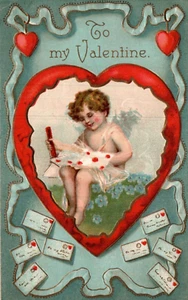 Tarjetas postales de San Valentín para escribir querubines. Repujado, vintage 1910 - Imagen 1 de 2