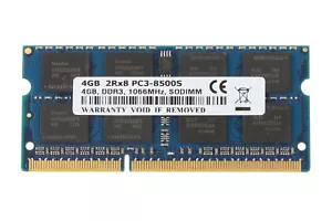 4 GB 4GB DDR3 1066MHz PC3-8500S 204pin NON-ECC SO-DIMM Laptop Memory RAM PC8500 - Picture 1 of 6