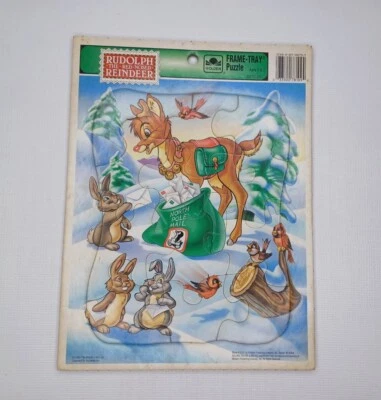 Golden Frame Tray Puzzle Rudolph The Red Nosed Reindeer Vintage 1993 - Image 1 of 4
