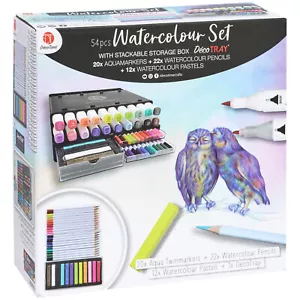Juego de acuarela DecoTime 54 piezas con caja de almacenamiento apilable y bandeja decorativa - Imagen 1 de 7