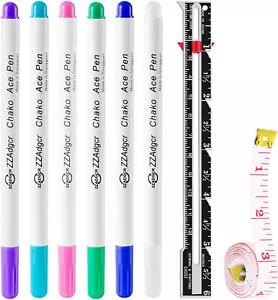 Fabric Markers Pens, 6 Color Water Soluble Erasable Marking Pens, 1 Pcs Gauge Se - Picture 1 of 6