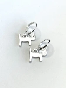 Kitty cat earrings silver 925 Huggies hoops dainty minimal 1 inch simple - Picture 1 of 3