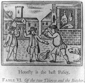 Illustration fable two Thieves Butcher Captioned Honesty is best Policy - Picture 1 of 1