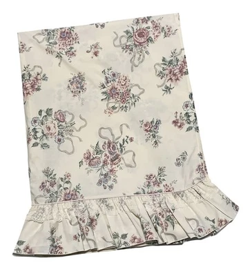 J. C. Penney, Vintage Ivory with Dark Pink Floral Print, Full Flat Sheet - Image 1 of 4