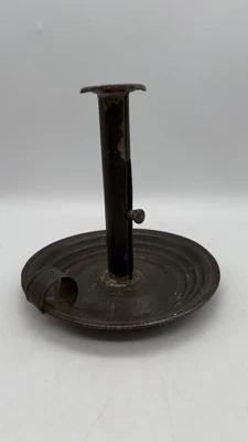 Antique 19thC. Primitive Tin 6.5” Chamber Stick Push-Up Candle Holder American - Image 1 of 4