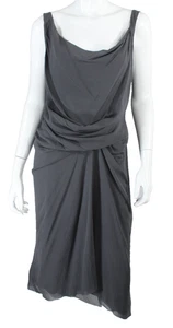 RICK OWENS Midi-Etuikleid grau Seide Krepp asymmetrisch drapiert U-Ausschnitt 48 - Bild 1 von 7