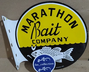 Marathon Bait Company Porcelain Enamel Sign 19.5 x 17 Inches 2 Sided - Picture 1 of 10