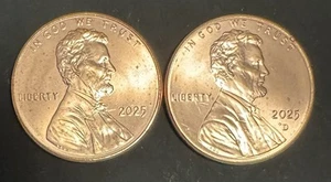 2025 Lincoln Shield Cent P D Uncirculated BU 2 Coin Lot From Original Rolls - Picture 1 of 6