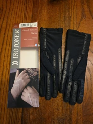 Vtg Isotoner Stretch Classic Knit Lined Black Women's One Size Gloves 10-1/2" L - Image 1 of 4