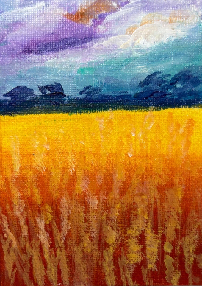 ACEO Original, Paisaje Abstracto Campo Campos de Trigo, Mini Arte Foto 1 de 1