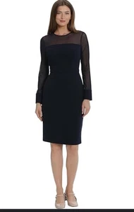 Vestido Vaina MAGGY LONDON Malla Ilusión Talla 18 Azul Marino Clásico Elegante Cóctel - Imagen 1 de 12