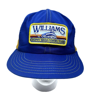 De colección Años 90 Williams Señuelos Tomador de Trofeos Equipo de Pesca Snapback Sombrero Camionero Malla Azul Foto 1 de 4