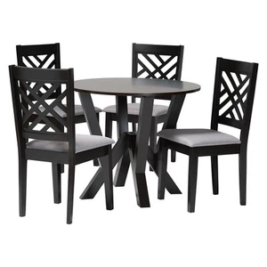 Baxton Studio Elise Gray Fabric and Dark Brown Finished Wood 5-Piece Dining Set - Picture 1 of 10