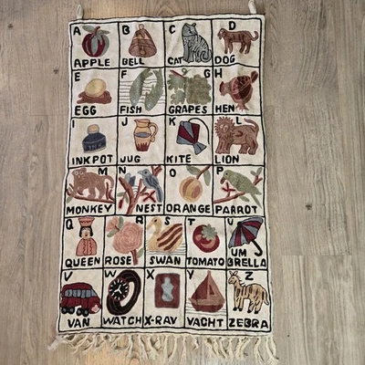 Vintage Handmade French Style Aubusson Rug Wall Hang Kilim Alphabet Rug 35x25" - Image 1 of 4