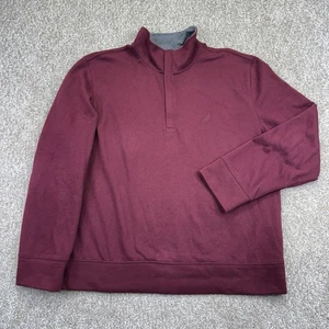 Nautica 1/4 Zip Sweatshirt Mens Size Large Burgundy Long Sleeve - Picture 1 of 16