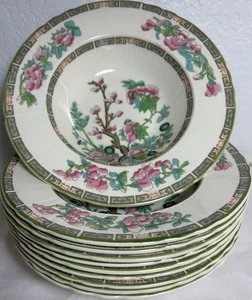Vintage Myott Staffordshire Indian Tree Set of 10 Bowls 8” Green Pink England - Picture 1 of 8