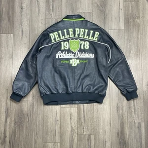 Vintage Pelle Pelle Marc Buchanan Leather Jacket Athletic Dept Coat Size 56 Blue - Bild 1 von 17