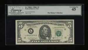 DBR 1988-A $5 San Francisco Fr. 1980-L Legacy 45 Serial L05207974C - Picture 1 of 2