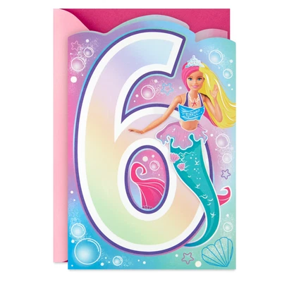 NUEVA TARJETA DE SONIDO MUSICAL SELLO RARO BARBIE MERMAID PRINCESA FELIZ 6 CUMPLEAÑOS Foto 1 de 4