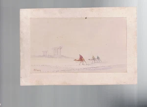 MEMORABILIA ,ORIGINAL ART , THREE MEN ON CAMELS , M FINING ?? , LARGE POSTCARD - Picture 1 of 1