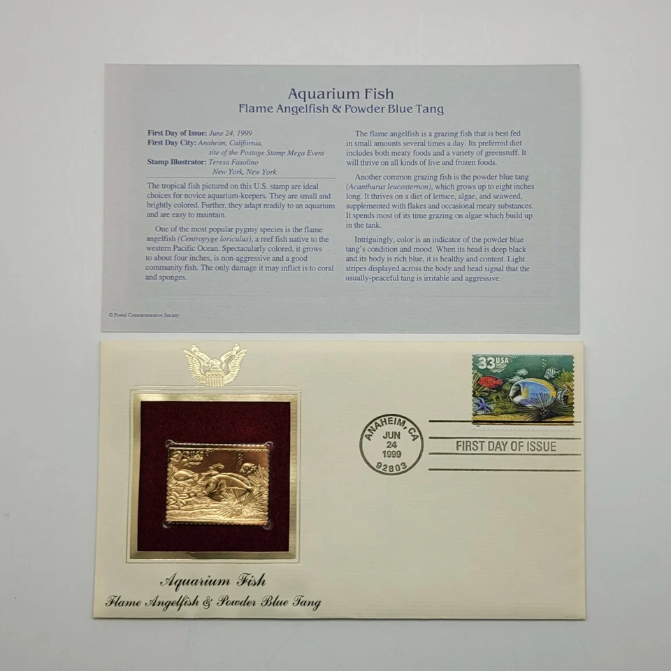 4 Aquarium Fish 22kt Gold Stamp First Day of Issue 33 Cent June 24 1999. STP9 - Image 1 of 4