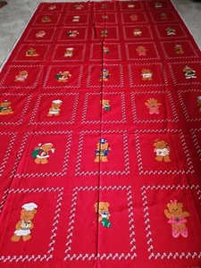 VTG Cranston Red Fabric A Beary Merry Christmas Picture Book Patches 70" x 44" - Picture 1 of 12
