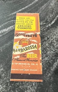 A) BARBAROSSA BEER MATCHBOOK COVER RED TOP BRG CO CINCINNATI OH GLENHILL GROCERY - Picture 1 of 3
