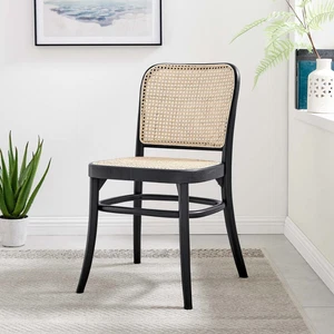 Modway Winona Elm Wood Dining Side Chair With Cane Rattan Seat In Black - Picture 1 of 8