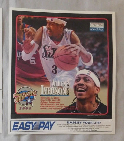 2004 PHILADELPHIA 76ERS Sunday News 12x9 Poster Set of 4 Allen Iverson Cover