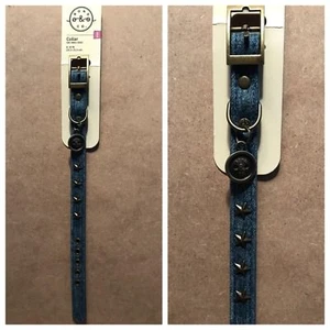 Bond & Co. Blue Denim Star Studded Dog Collar XXS 8-10" Neck New - Picture 1 of 5