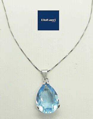 Collana donna in Argento 925 con ciondolo  pietra acquamarina goccia - Immagine 1 di 4