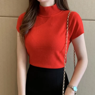 Women's Short Sleeve Turtleneck Knit Top Base Layer. UK 8-14 - Image 1 of 4