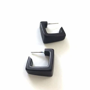 Black Shiny Square Bermuda Hoop Earrings - Picture 1 of 8