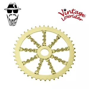 Original Lowrider Bike Bicycle Flat Twisted Sprocket Chainring 44T Gold Plated - Picture 1 of 1