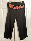 Twin-set brand pants black pink flower embroidery beaded waistband 8-10 vtg 90s