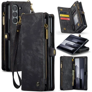 Leather Zipper Pocket Wallet Case w/ Wrist Strap For Samsung Galaxy Z Fold7/6/4 - Picture 1 of 43