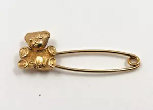 Beverly Hills 14K Gold Teddy Bear Safety Pin Brooch - Movable Head - 14ct 2.09g - Picture 1 of 18