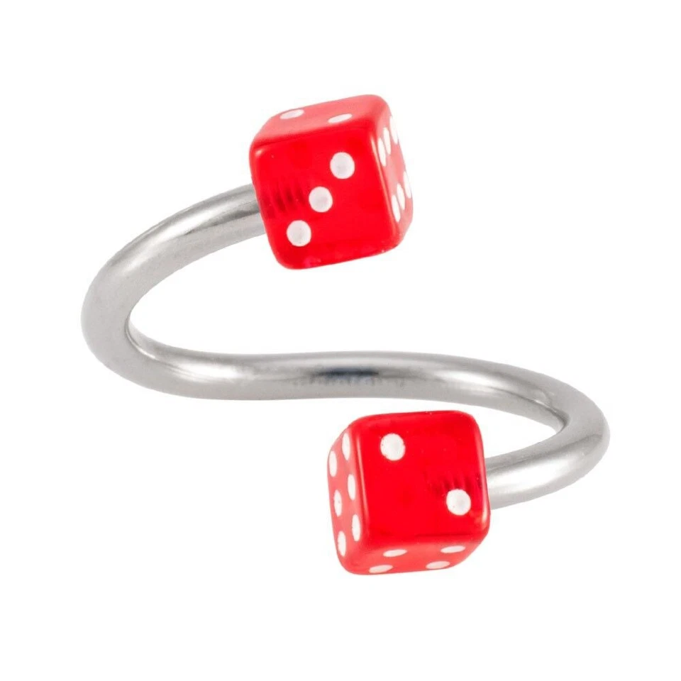 Red Acrylic dice twister belly ring 14gauge 12mm 316L surgical steel - Image 1 of 1