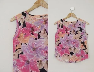 Vintage Tropical Abstract Floral Sheer Dot Sleeveless Shell Tank Top S - Picture 1 of 7