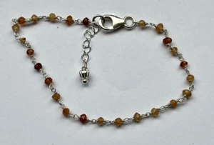 Sterling Silver 6.75-7.5" Hessonite Garnet Gem Rosary Chain Bracelet - Picture 1 of 5