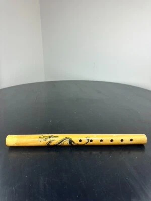 Antigua flauta de madera de bambú instrumento musical artesanía República de China 12" dragón Foto 1 de 4