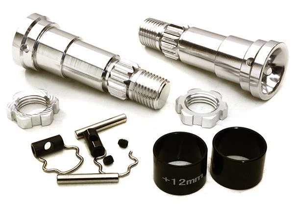 Billet Machined +12mm Ext. Stub Axles for C27070, C27071 & C27072 - Silver - Image 1 of 1