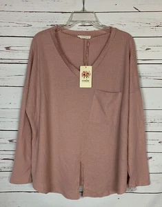 Entro Boutique Women's L Large Pink Waffle Knit Cute Long Sleeve Top NEW TAGS - Picture 1 of 12