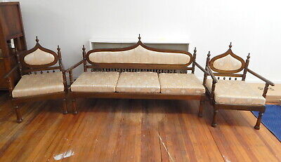 South Asian Taj Mahal Mahogany Platform Sofa Couch Chair Set Mid Century Vintage • 1,999.99$