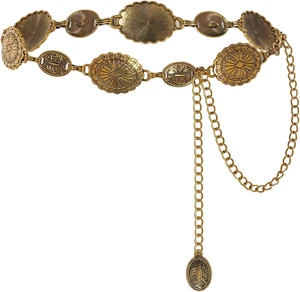 Western Concho Chain Belt for Women Cowgirls Oval Metal Waist Chain Belt Country - Picture 1 of 12