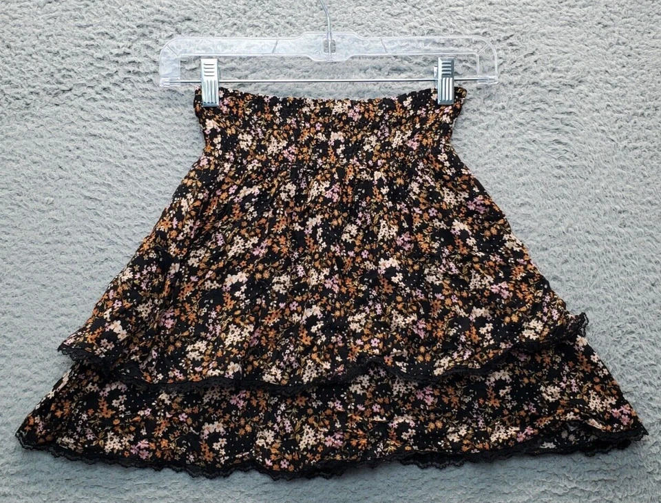 Hollister Flared Skirt Womens XS Multi Floral Ruffle Lace Trim Ultra High-Rise - Image 1 of 4