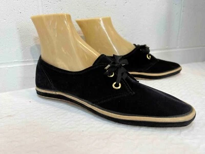 9 N NOS Vtg 70s KEDS Black Shoes Faux Suede Soft Velour Sneakers BOHO Oxford - Image 1 of 4