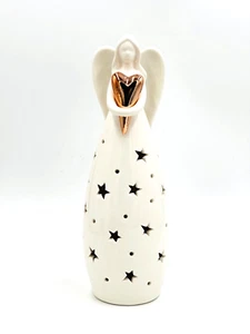 Light Up White Angel With Goldtone Heart & Gown With Glowing White Stars 10 ⅝" - Picture 1 of 6